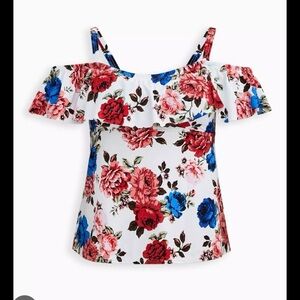 Torrid Floral Ruffle Swim Blouse - Red, Blue, White